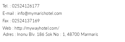 Mymaris Hotel telefon numaralar, faks, e-mail, posta adresi ve iletiim bilgileri